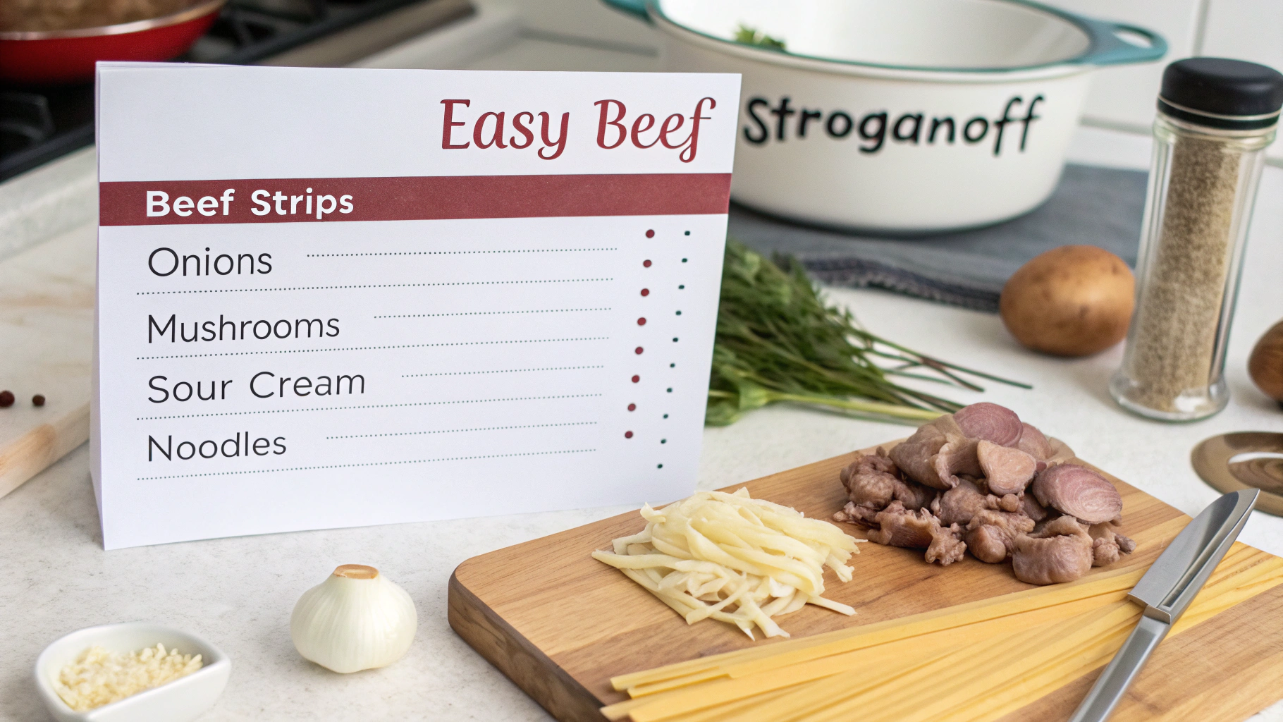 Ingrédients pour Bœuf Stroganoff facile