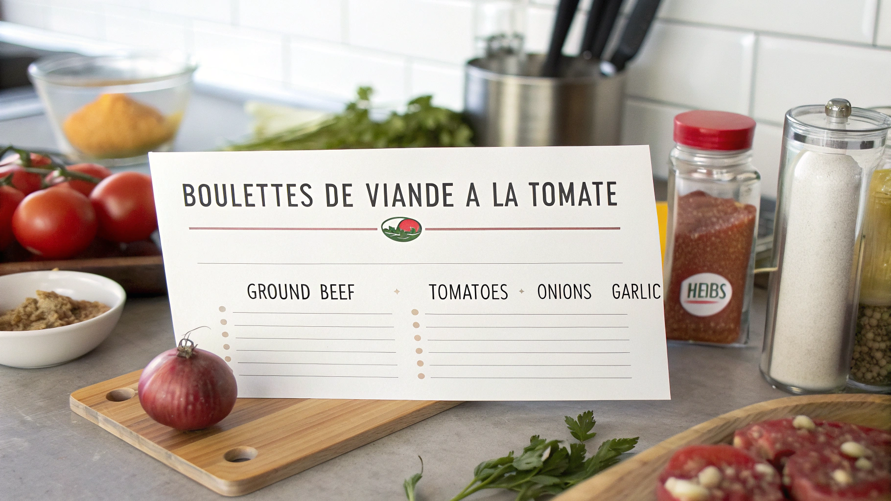 Ingrédients pour boulettes de viande à la tomate