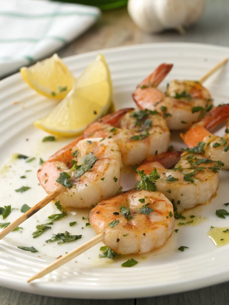 Brochettes de crevettes marinées à l’ail