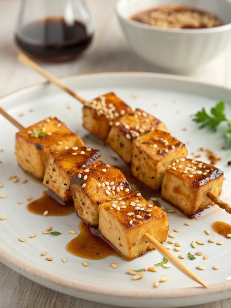 Brochettes de tofu miel-sésame