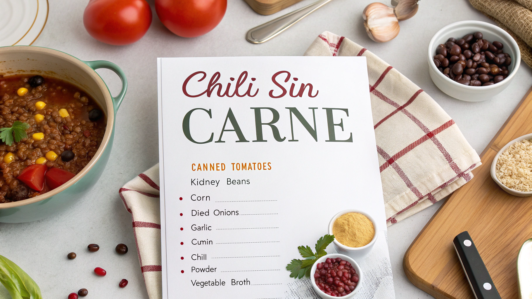 Ingrédients pour Chili sin carne