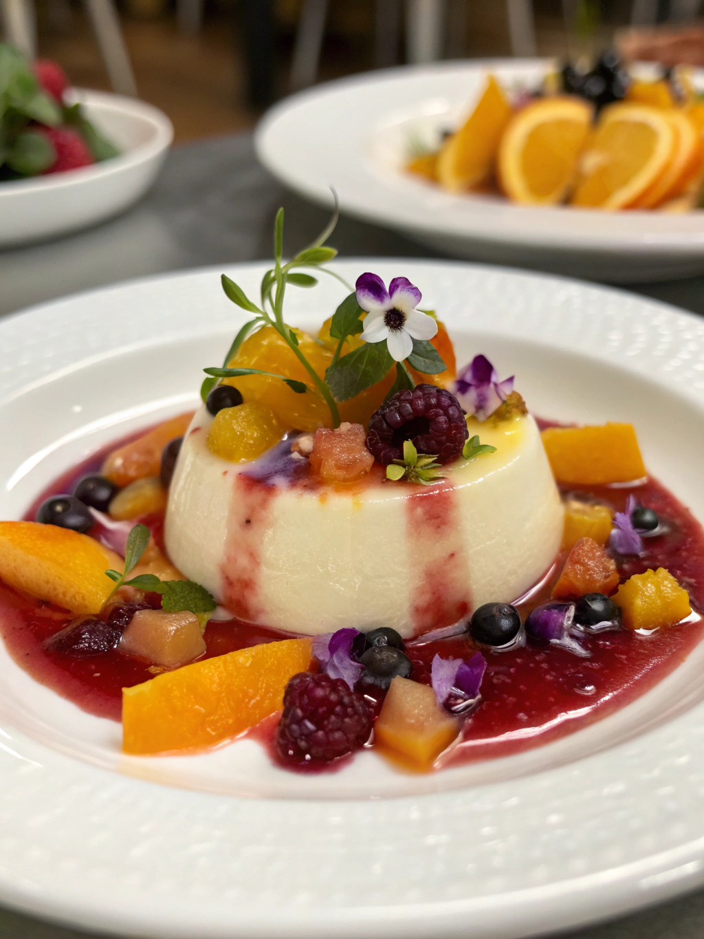 Panna cotta à la fleur d’oranger et coulis de fruits