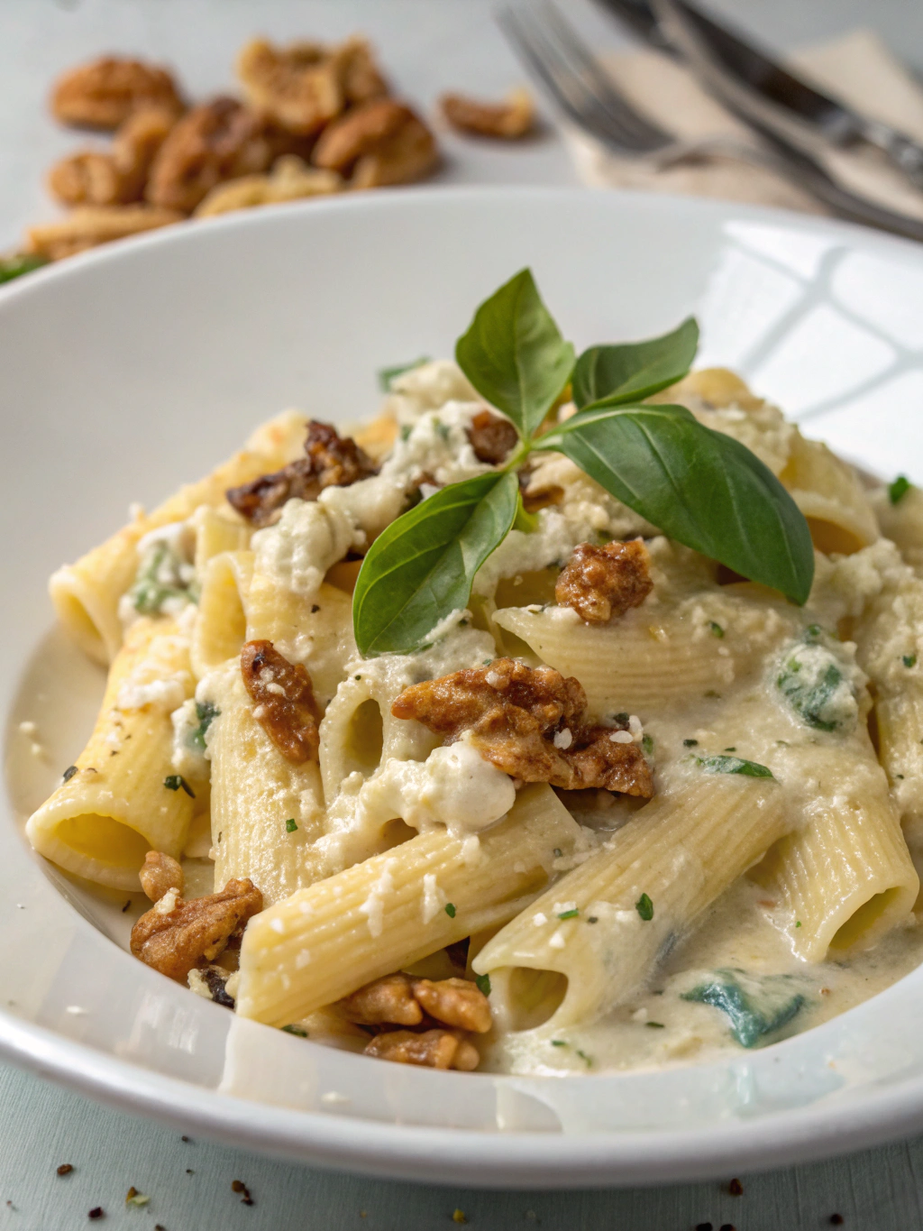 Pâtes au gorgonzola et noix
