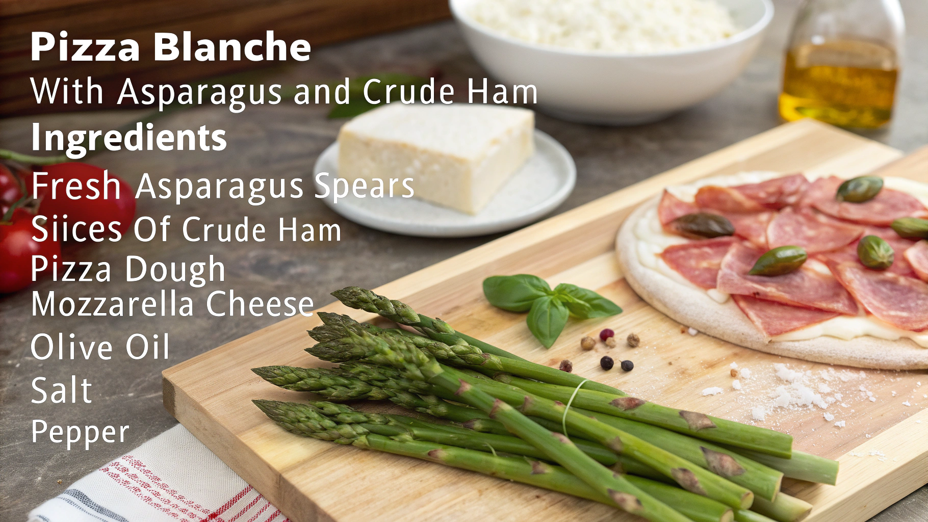 Ingrédients pour Pizza blanche asperge jambon cru