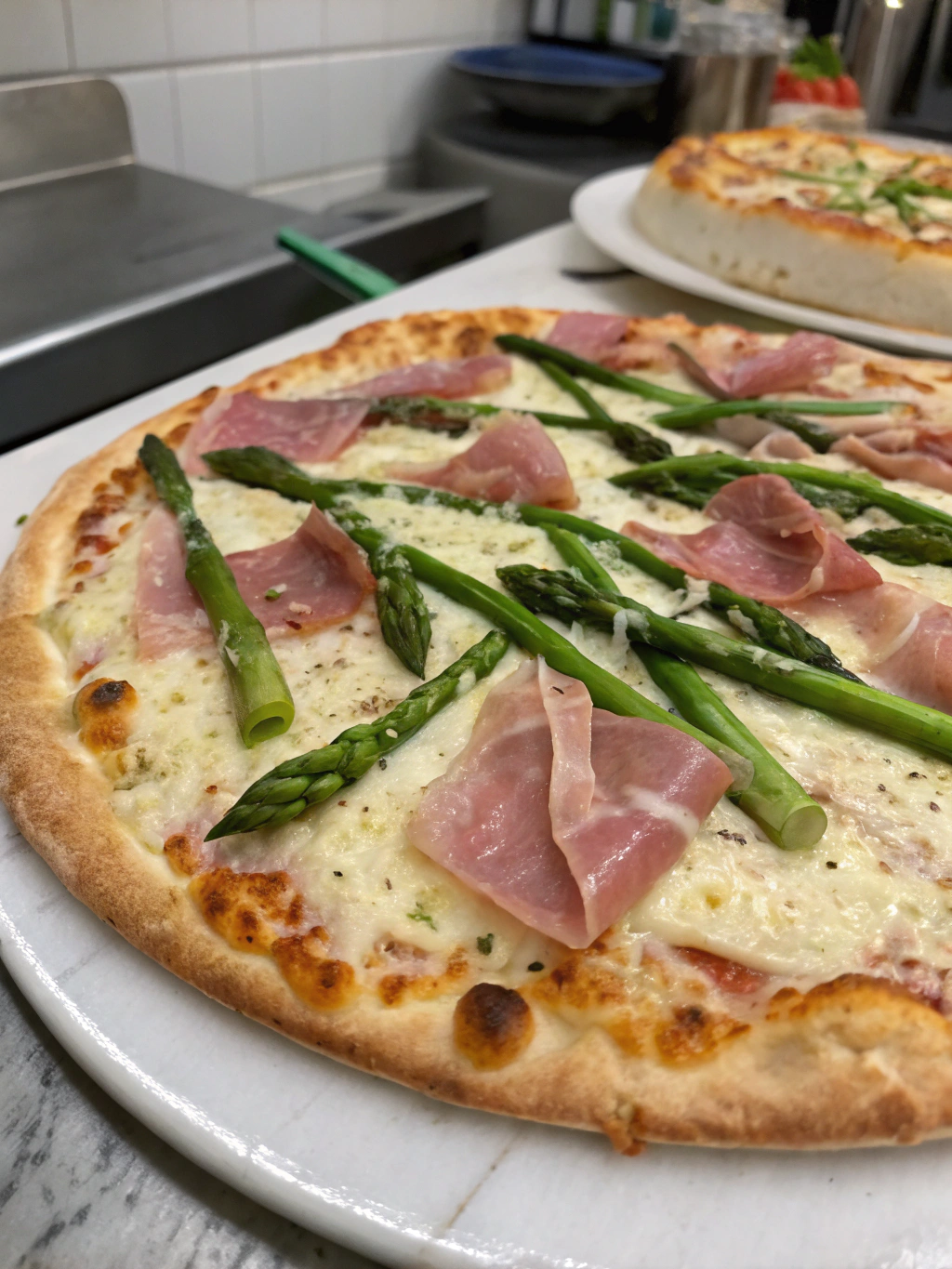 Pizza blanche asperge jambon cru