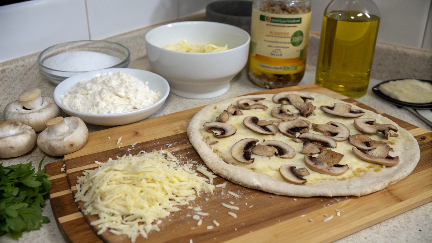 Ingrédients pour Pizza blanche aux champignons