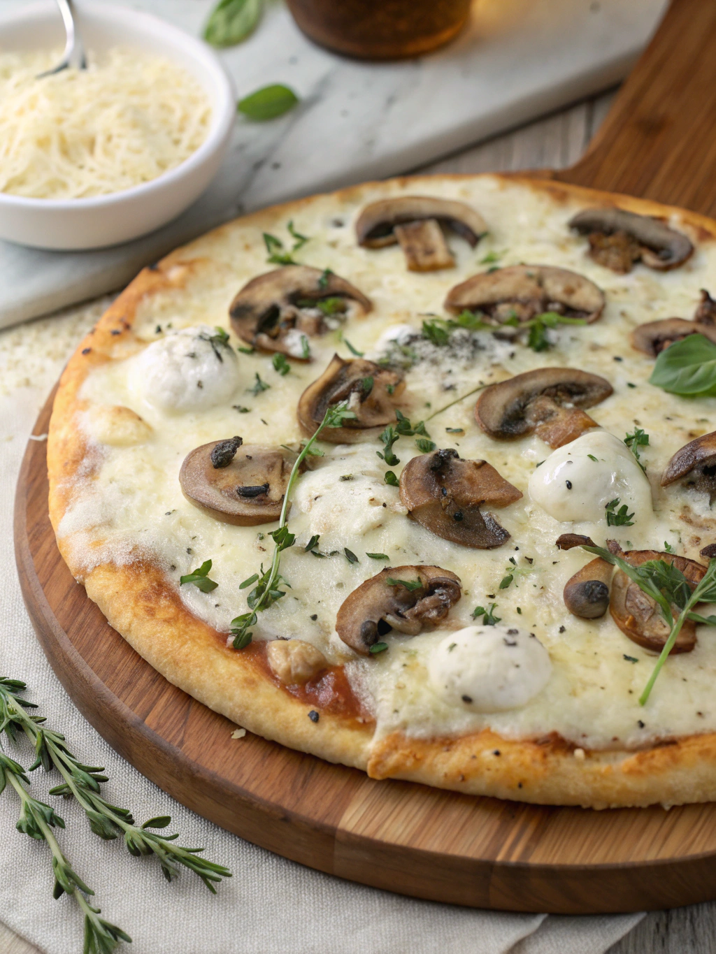 Pizza blanche aux champignons