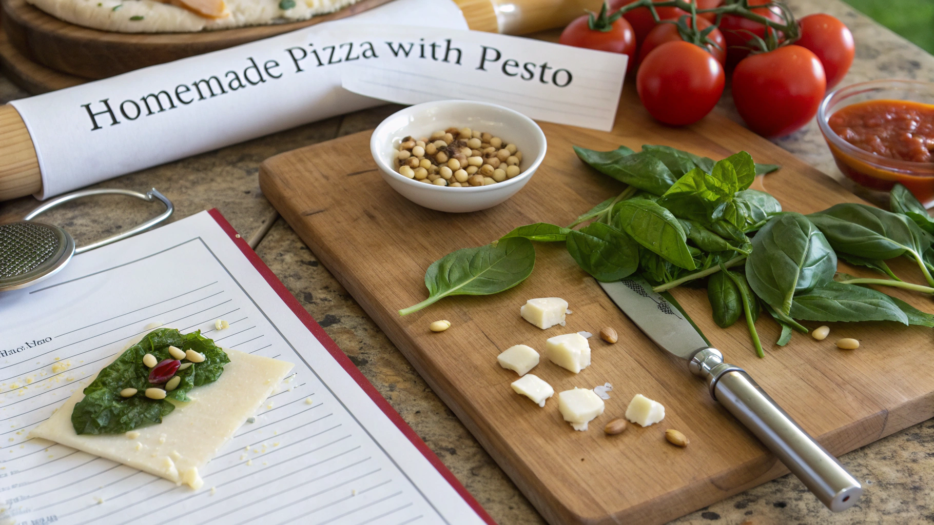 Ingrédients pour pizza maison au pesto