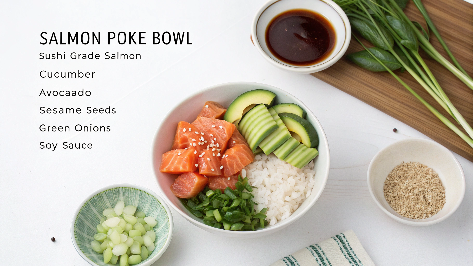 Ingrédients pour poke bowl au saumon