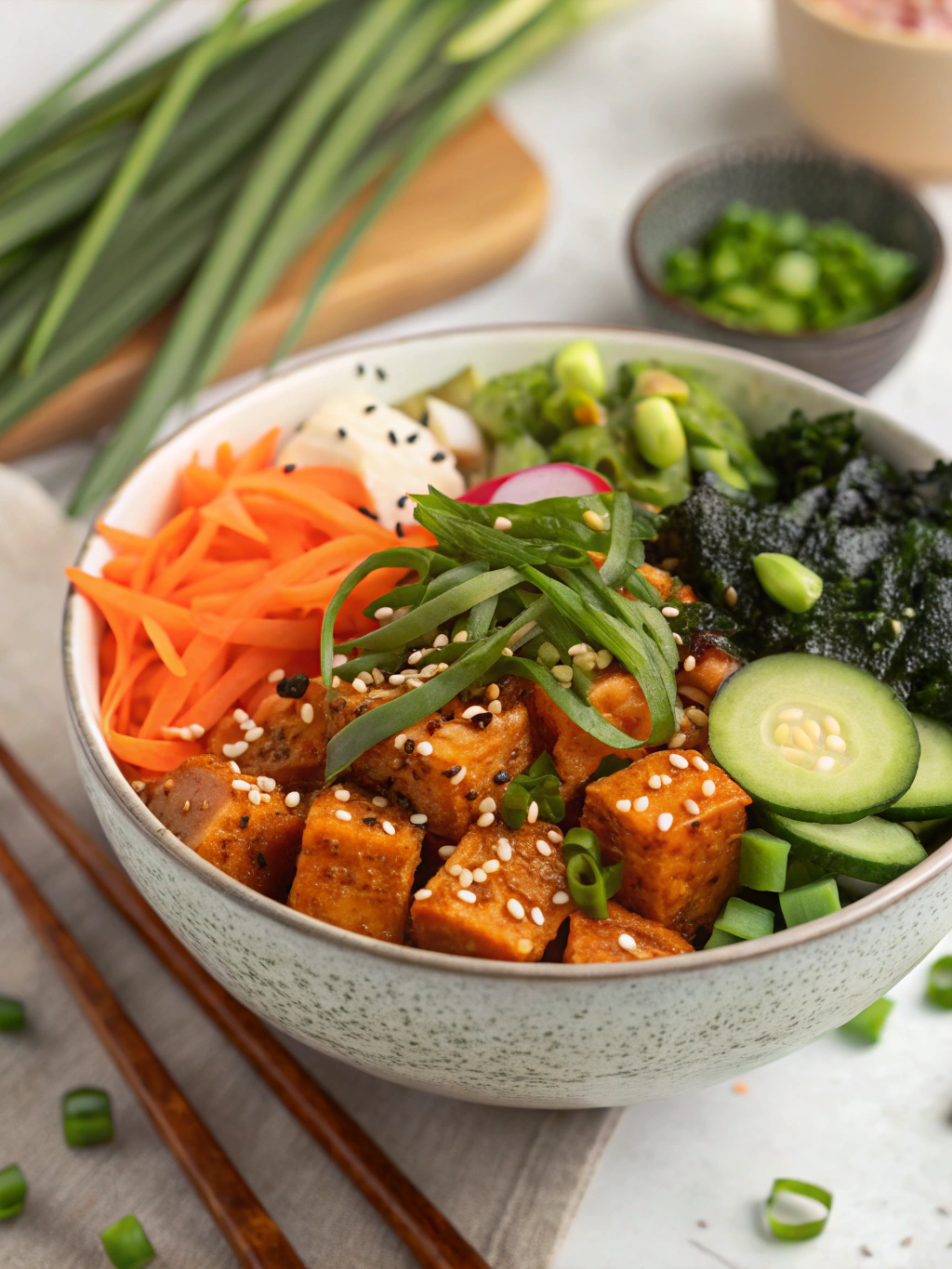 Poke bowl vegan au tofu mariné