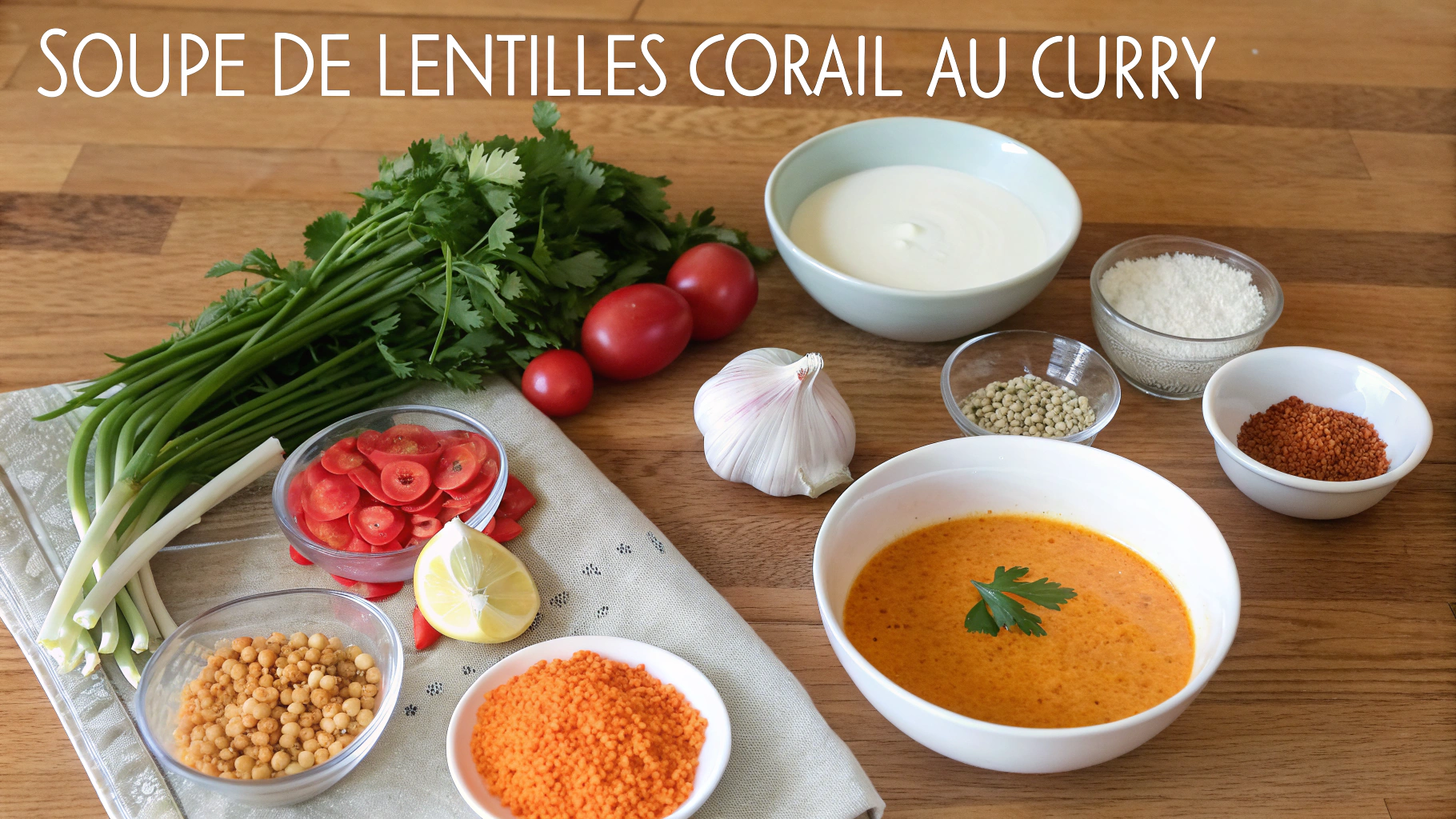 Ingrédients pour la soupe de lentilles corail au curry