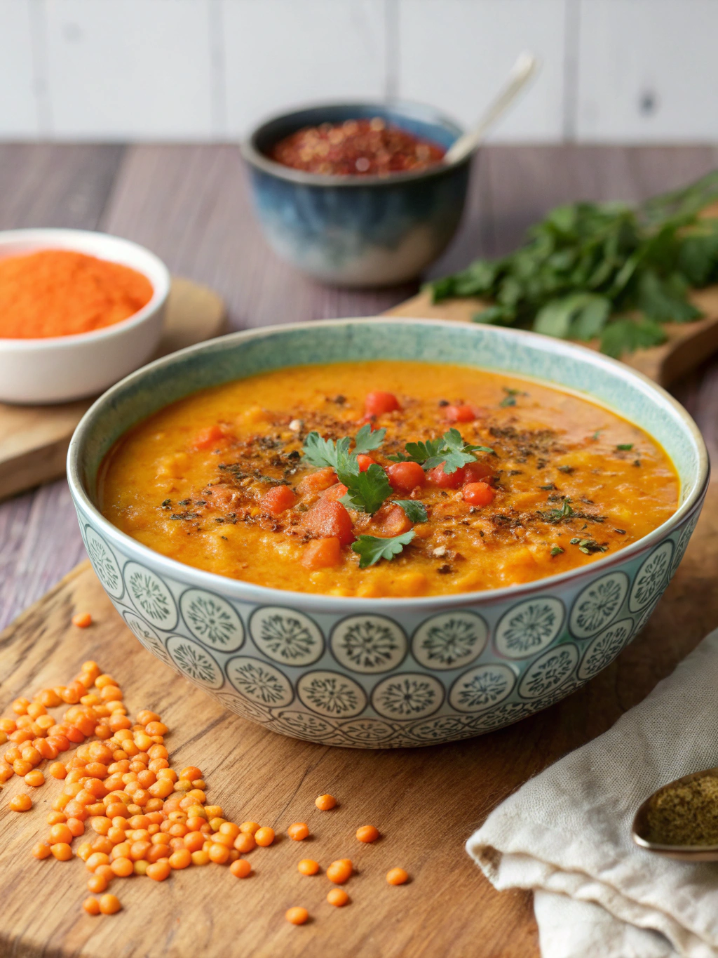 Soupe de lentilles corail au curry