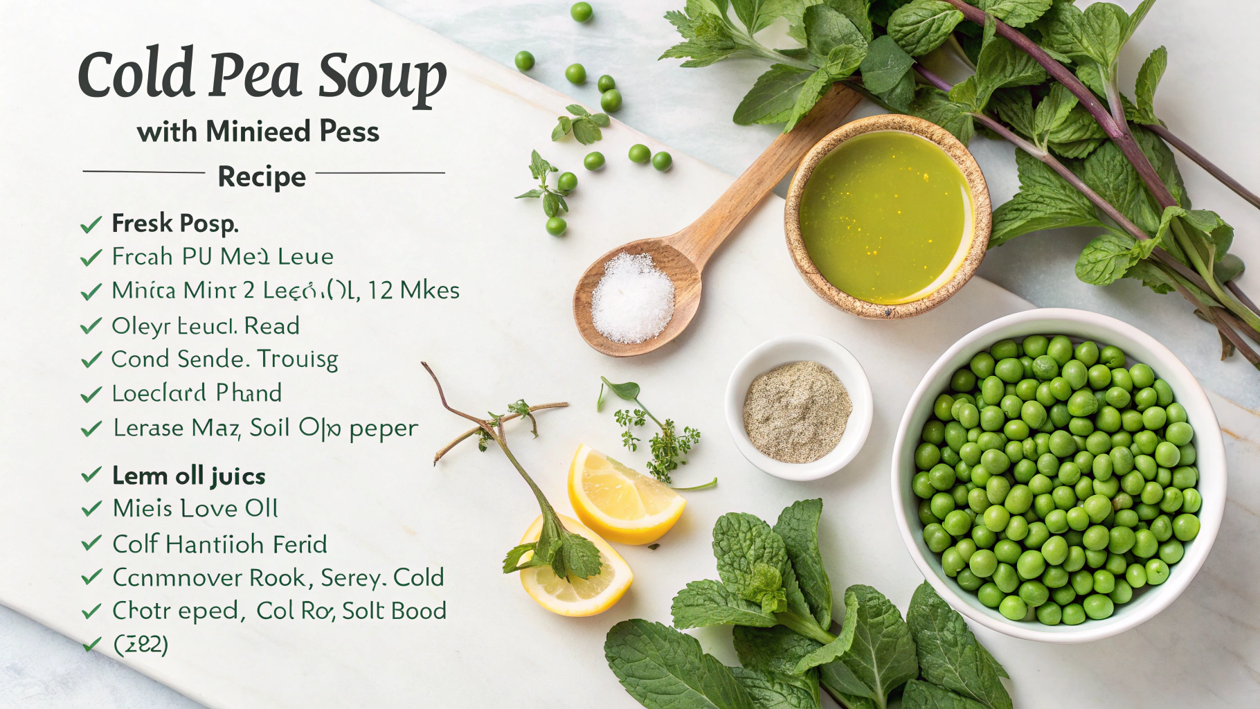 Ingrédients pour soupe froide de petits pois à la menthe