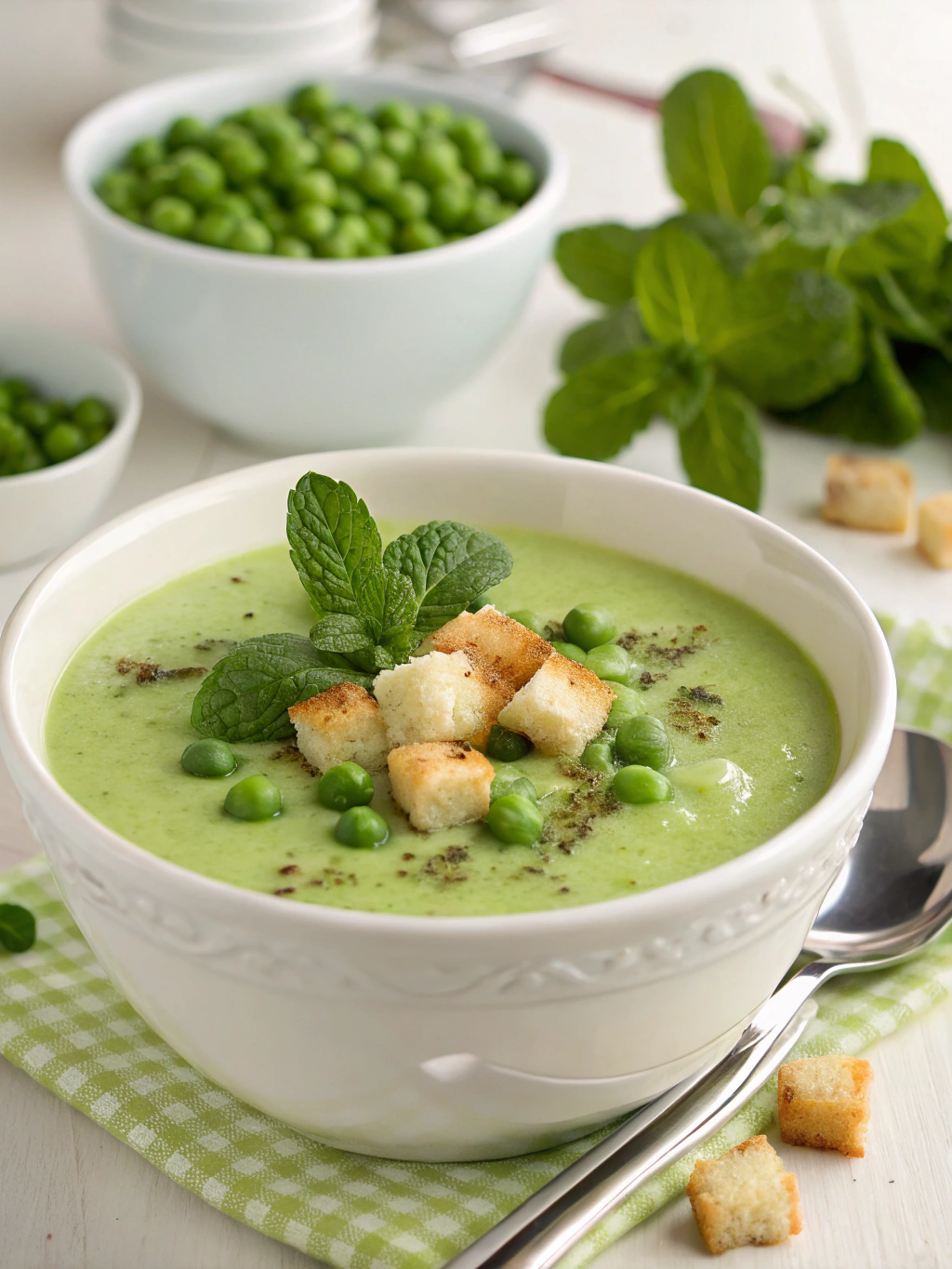 Soupe froide de petits pois à la menthe