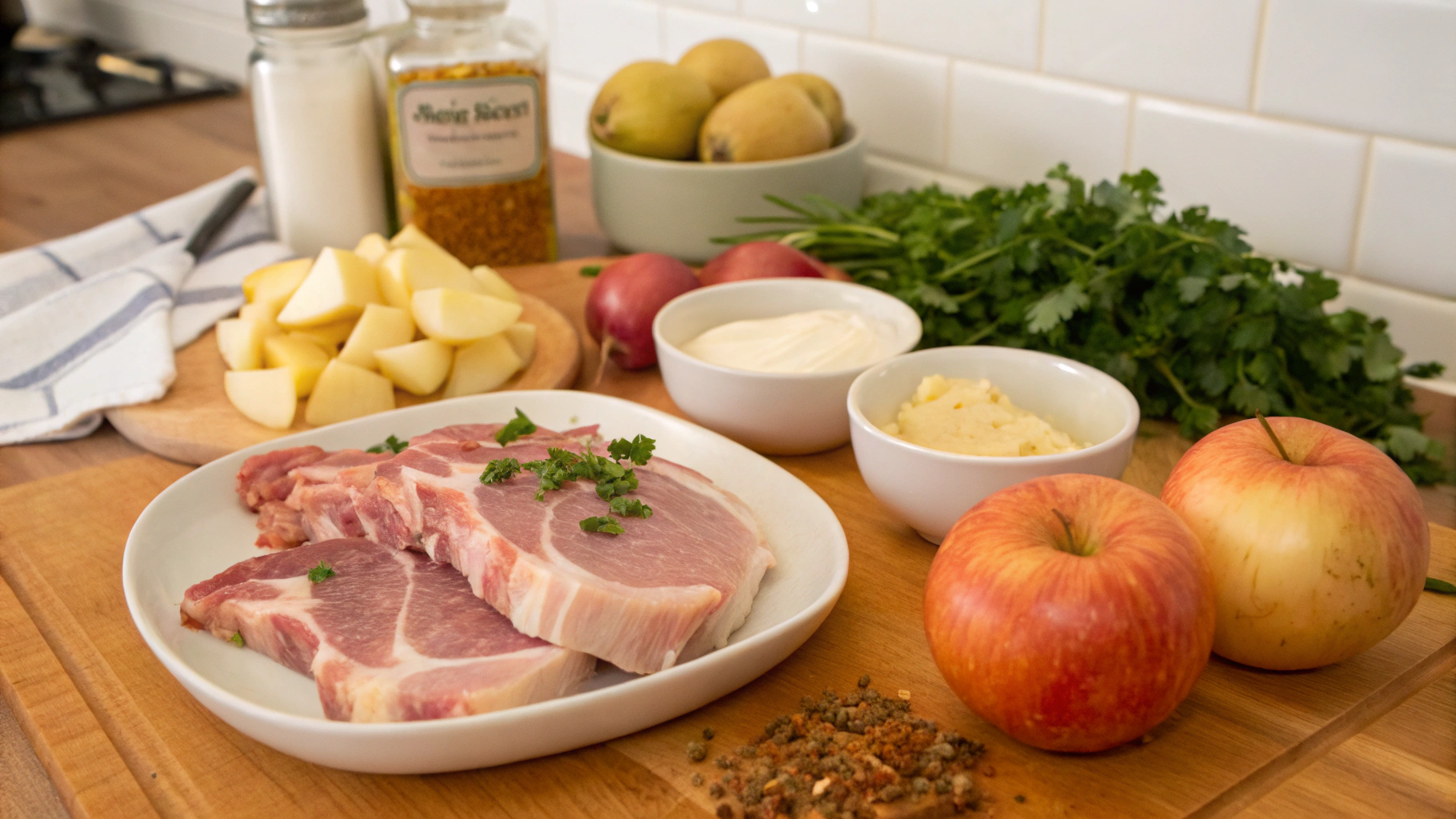 Ingrédients pour côte de porc à la normande