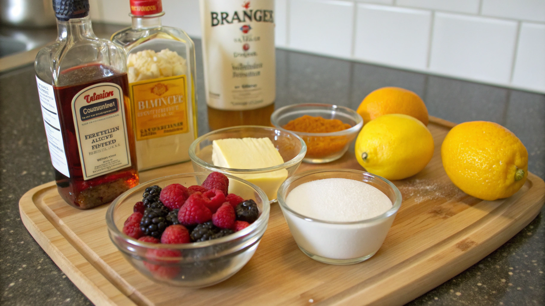 Ingrédients pour crêpes Suzette flambées
