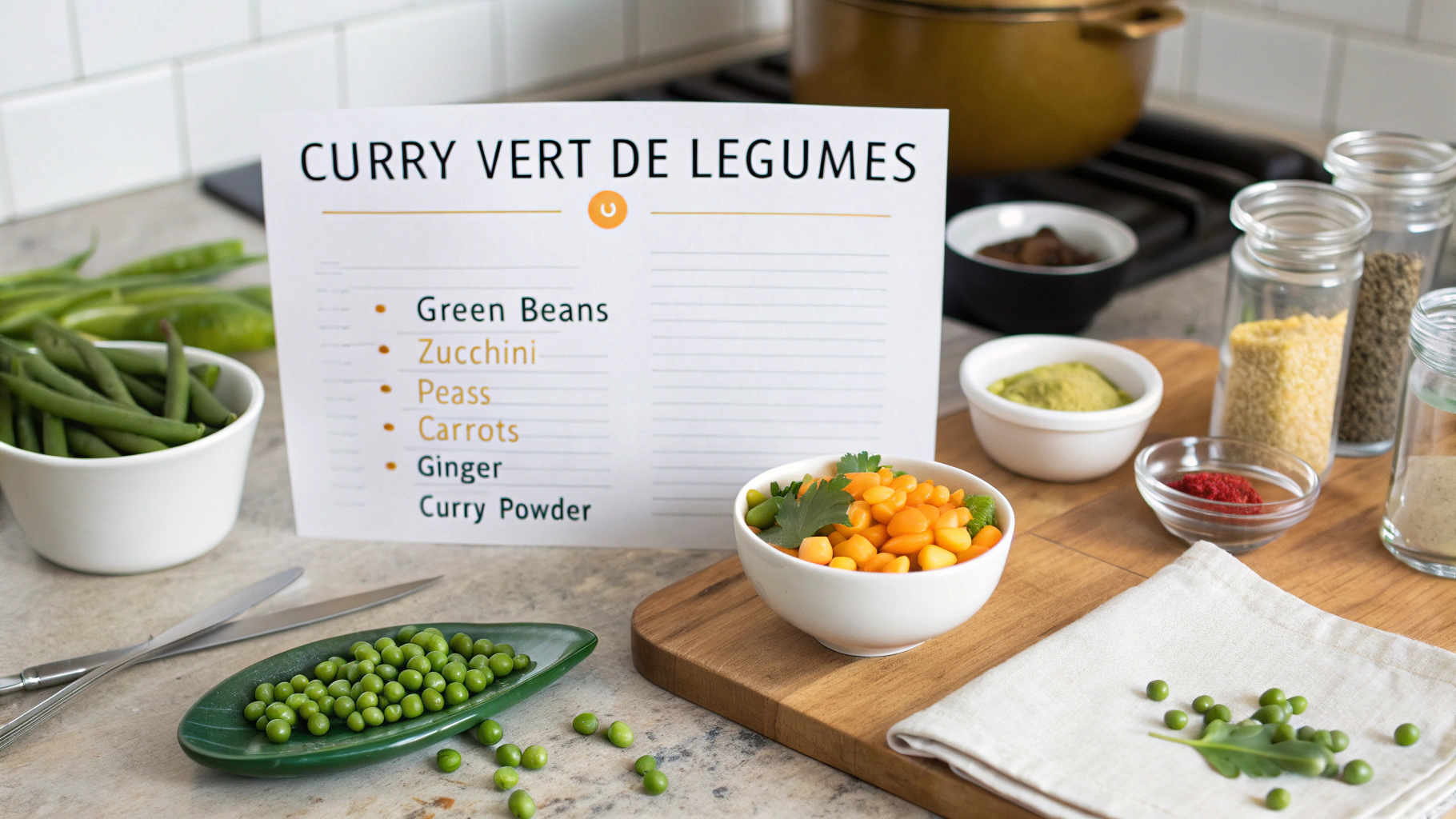 Ingrédients pour curry vert de légumes