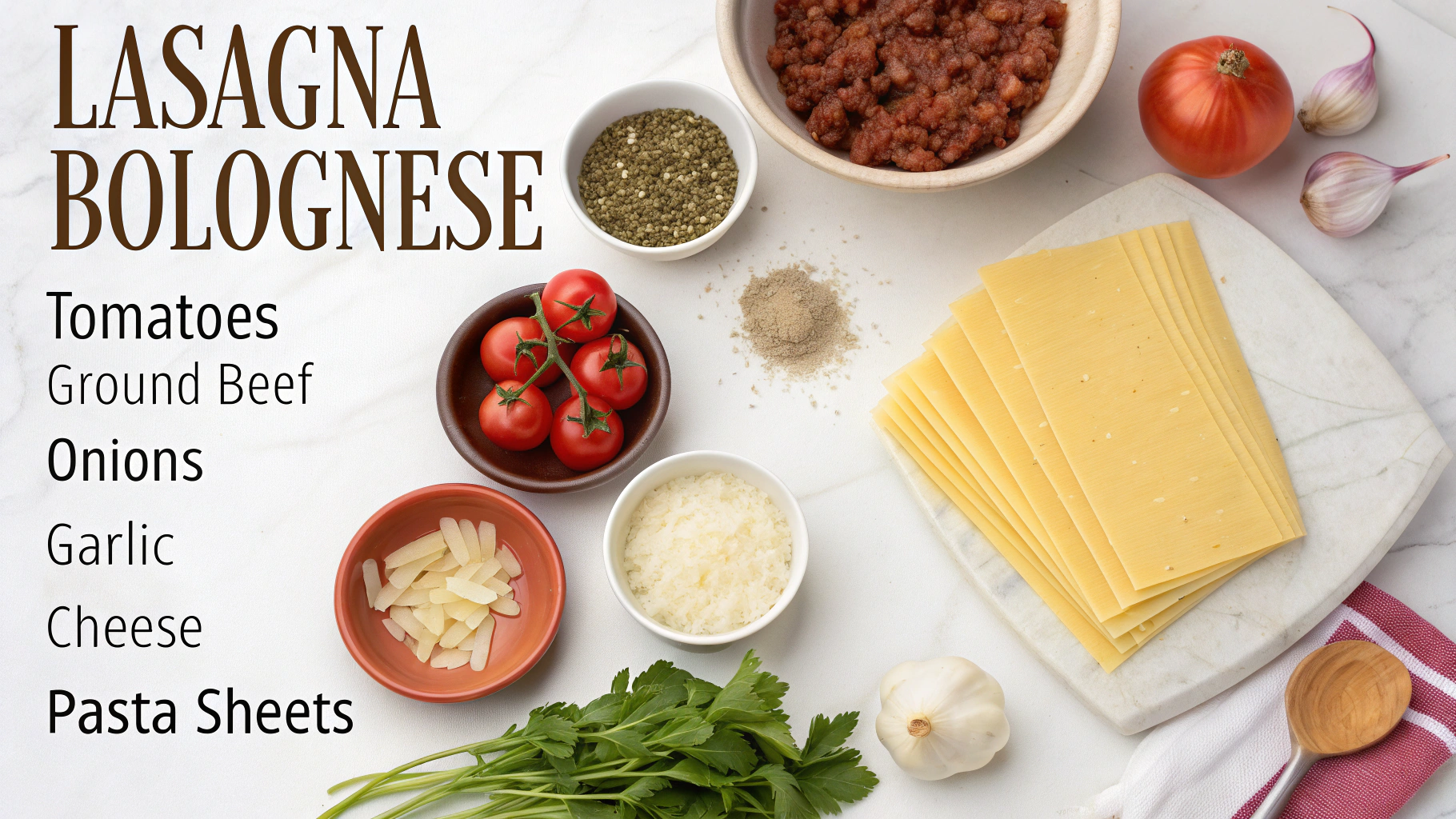 Ingrédients pour lasagnes bolognaises