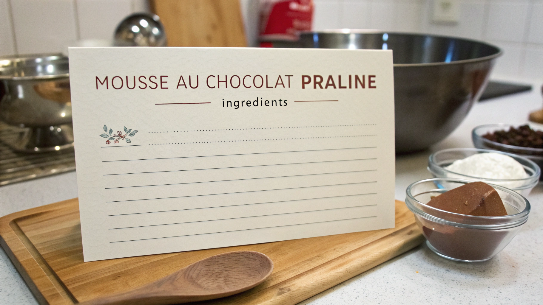 Ingrédients pour la mousse au chocolat praliné