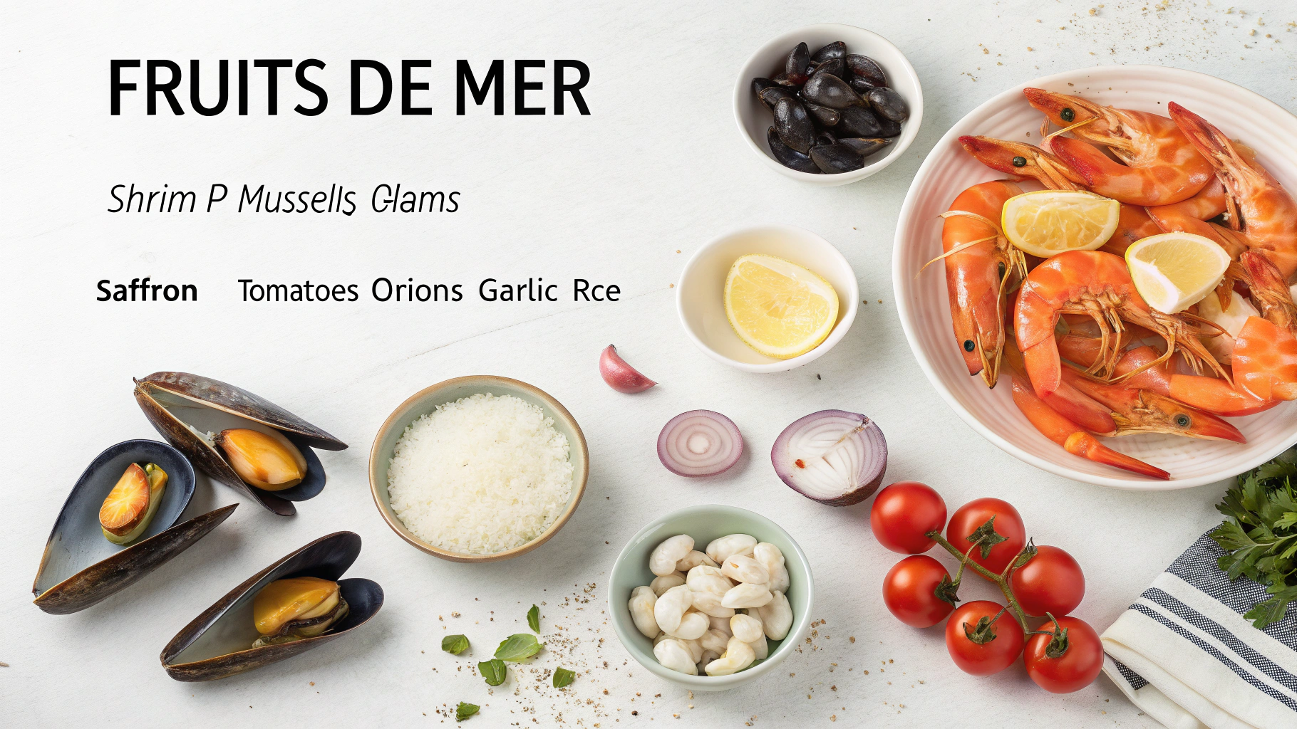 Ingrédients pour paëlla fruits de mer