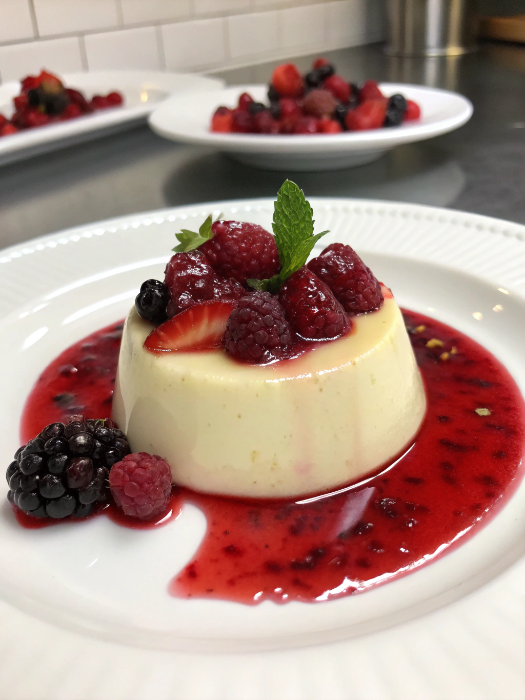 panna cotta vanille et coulis de fruits rouges
