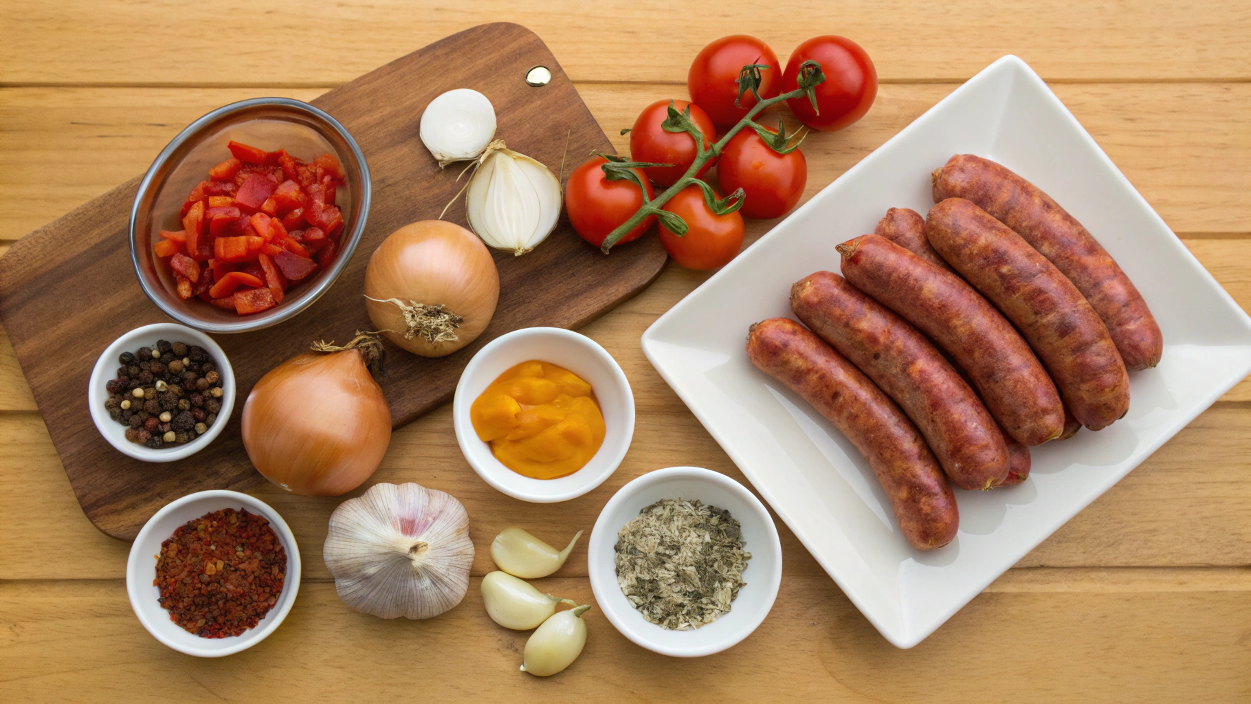 Ingrédients pour le rougail saucisse réunionnais
