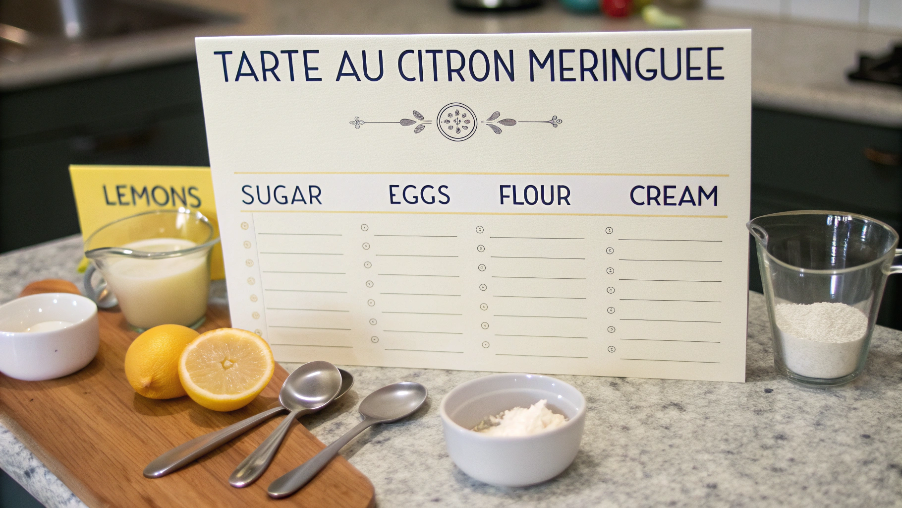 Ingrédients pour tarte au citron meringuée