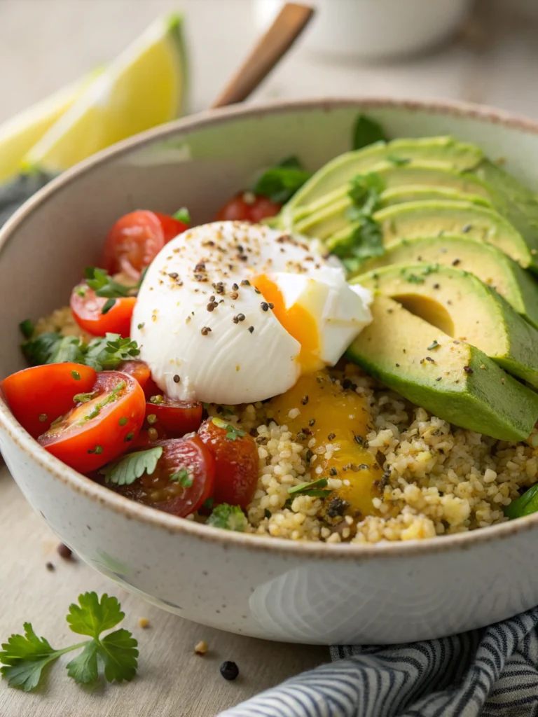 Bowl quinoa avocat œuf poché