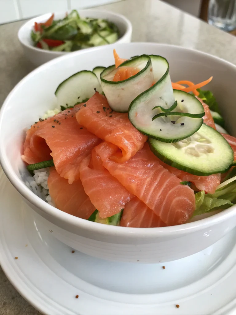 Bowl riz saumon fumé concombre