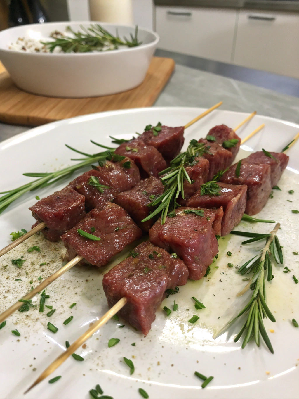 Brochettes de bœuf mariné au romarin