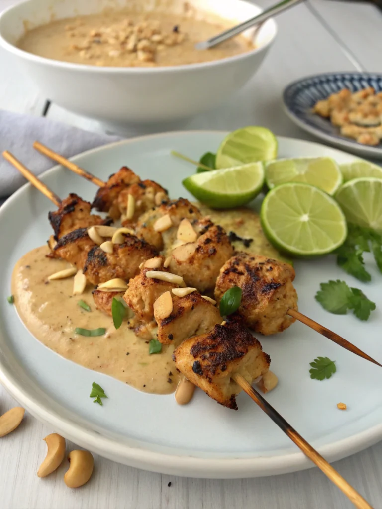 Brochettes de poulet satay au lait de coco