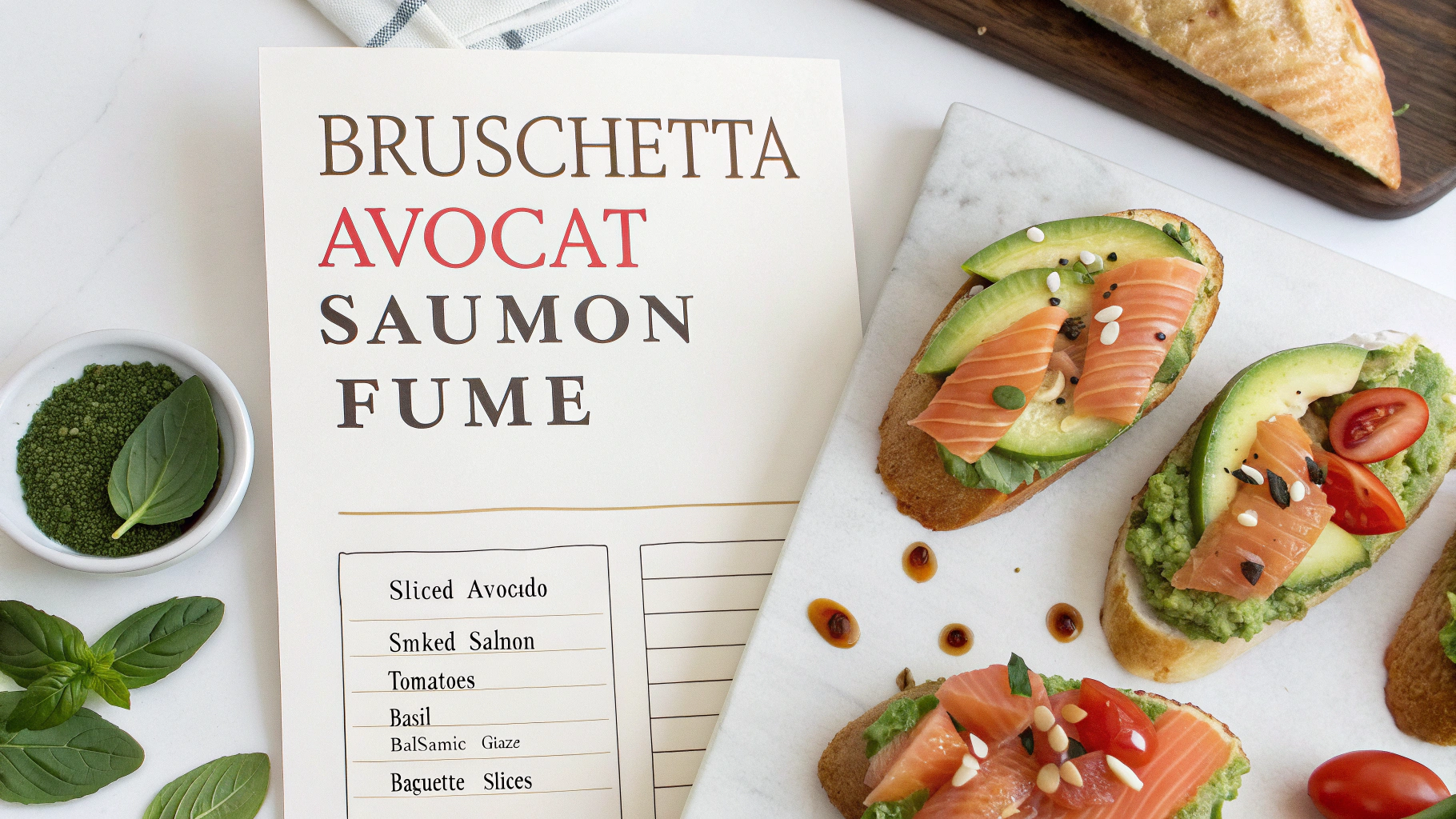 Ingrédients pour Bruschetta avocat saumon fumé