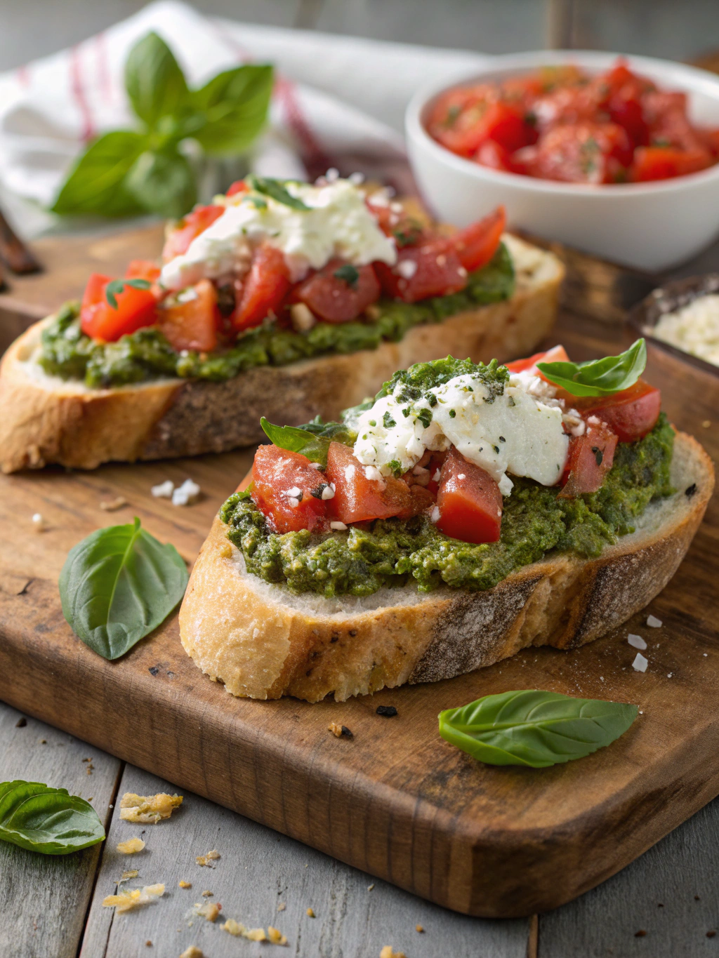 Bruschetta pesto-ricotta