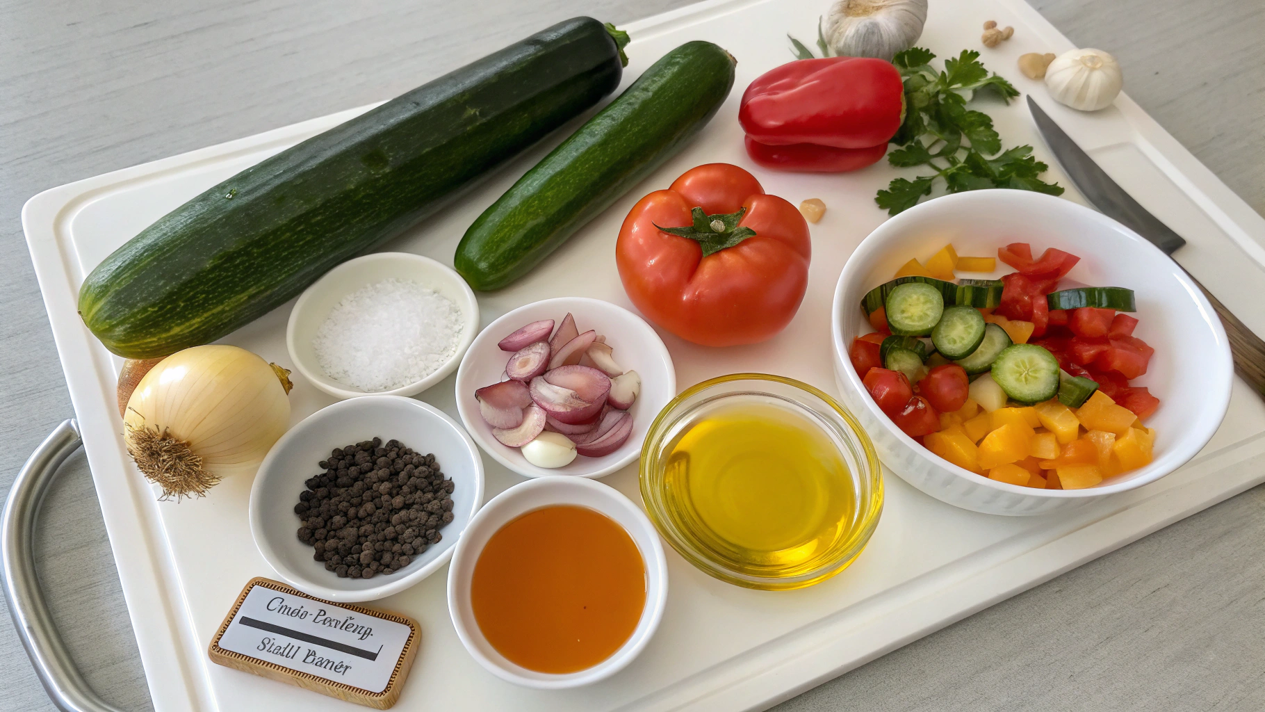 Ingrédients pour gaspacho de concombre