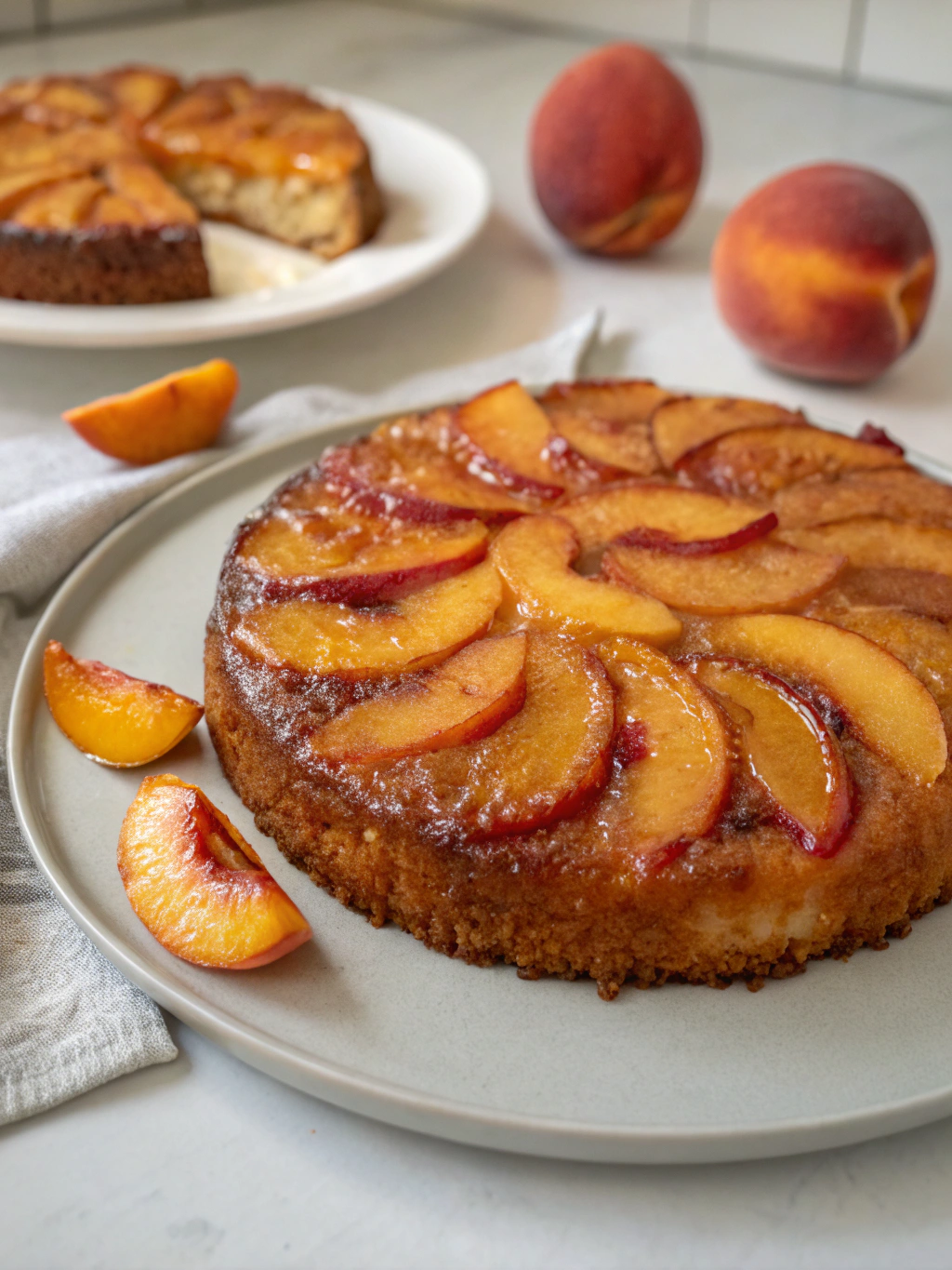 Gâteau renversé aux pêches