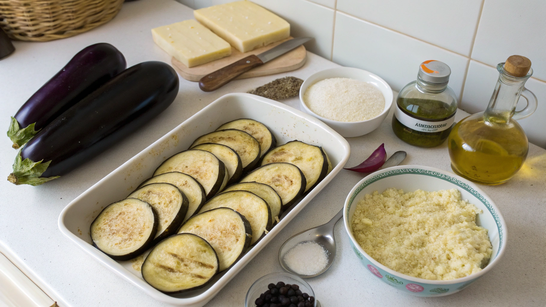 Ingrédients pour un gratin d'aubergines