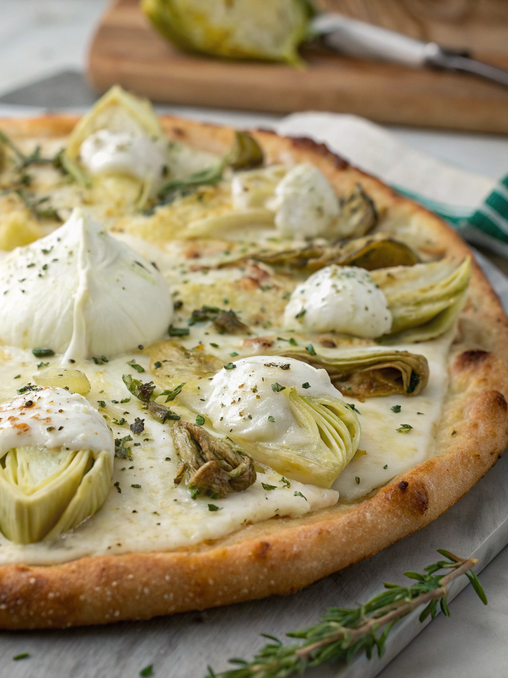 Pizza bianca aux artichauts et burrata