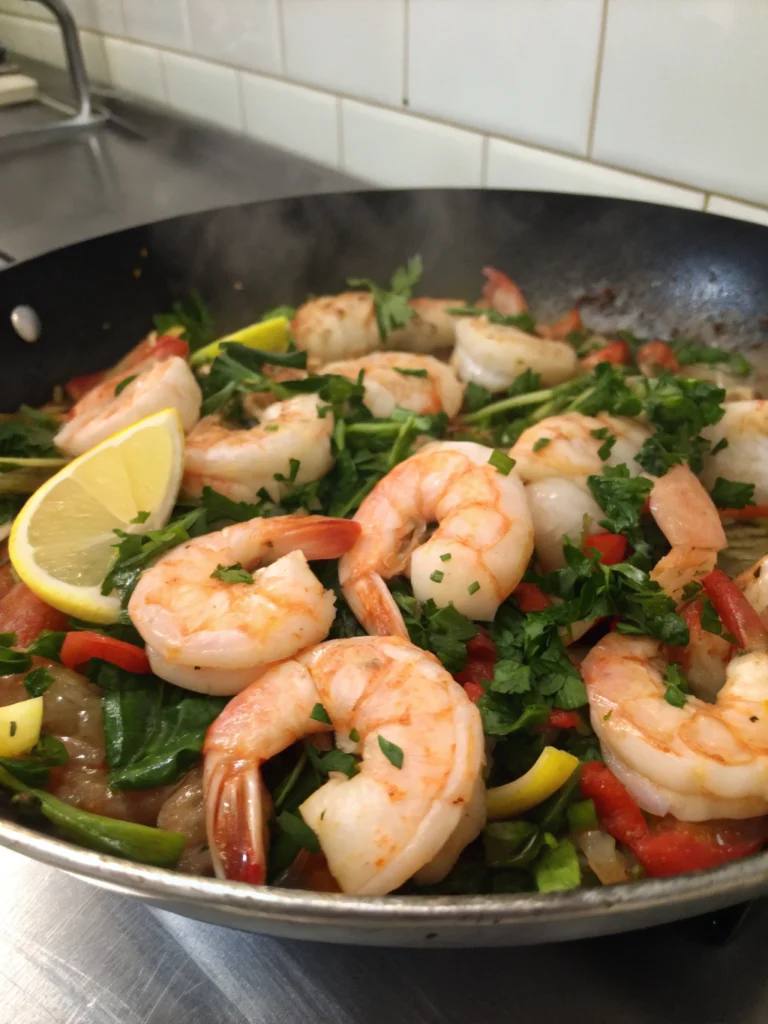 Poêlée de crevettes à l’ail