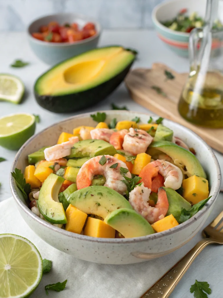 Salade avocat mangue crevettes