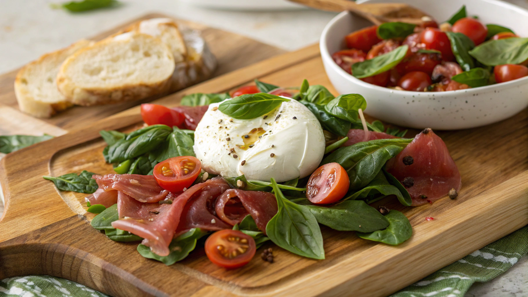 Ingrédients pour salade burrata basilic