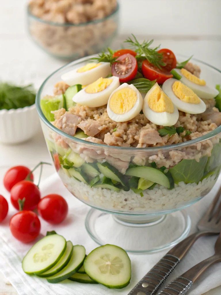 Salade de riz au thon et œufs durs