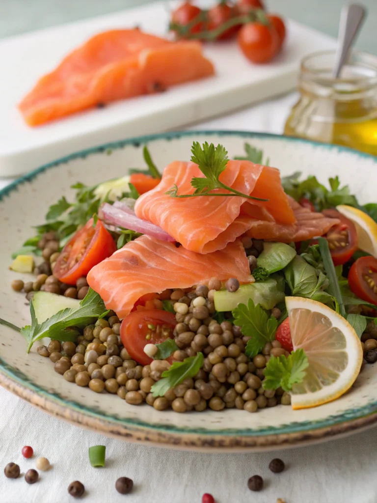 Salade lentilles saumon fumé