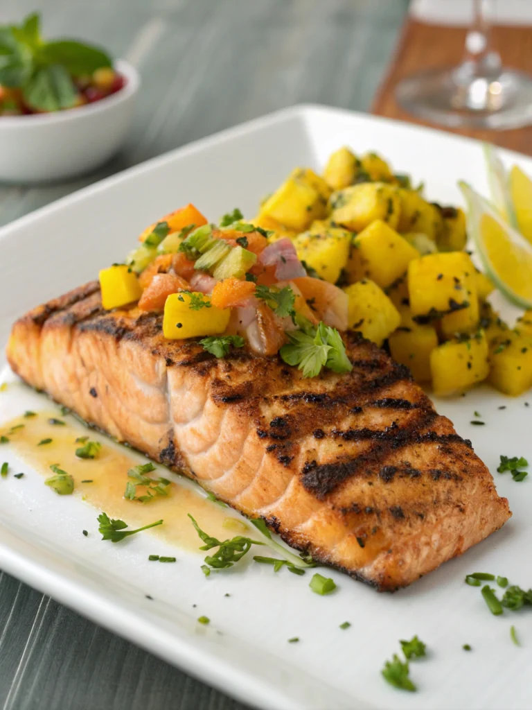 Saumon grillé à la plancha et salsa mangue