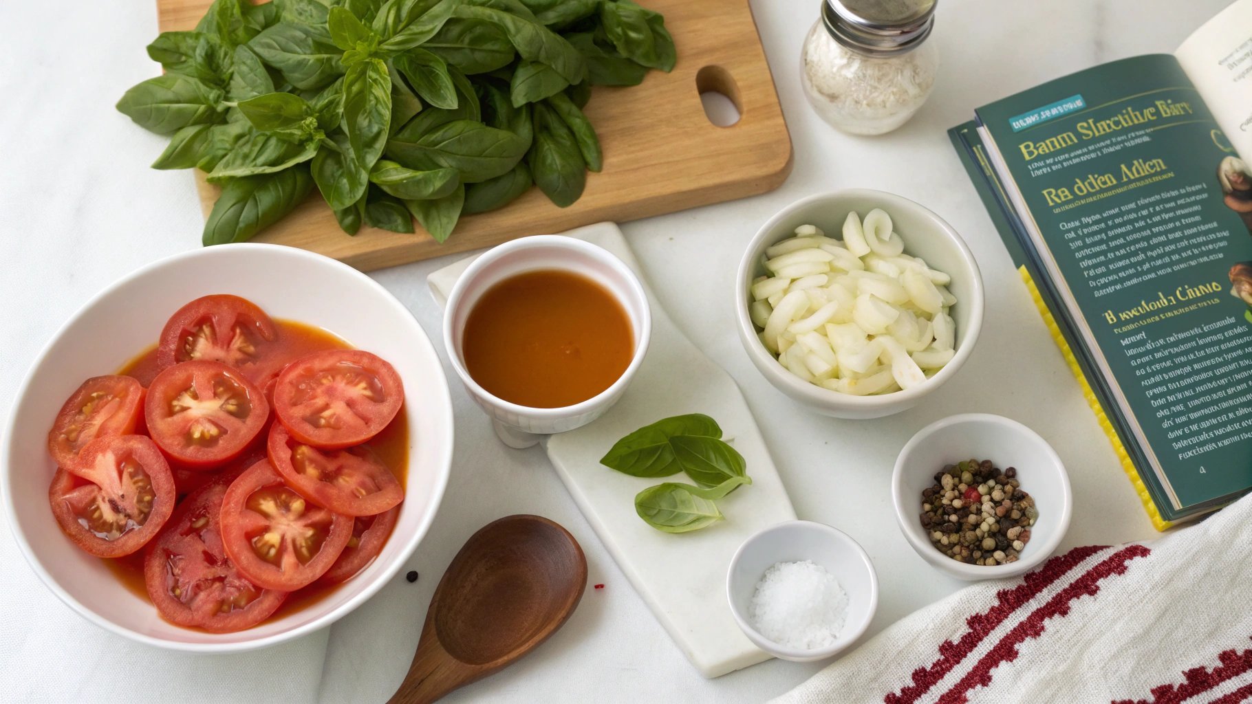 Ingrédients pour soupe tomate-basilic minute