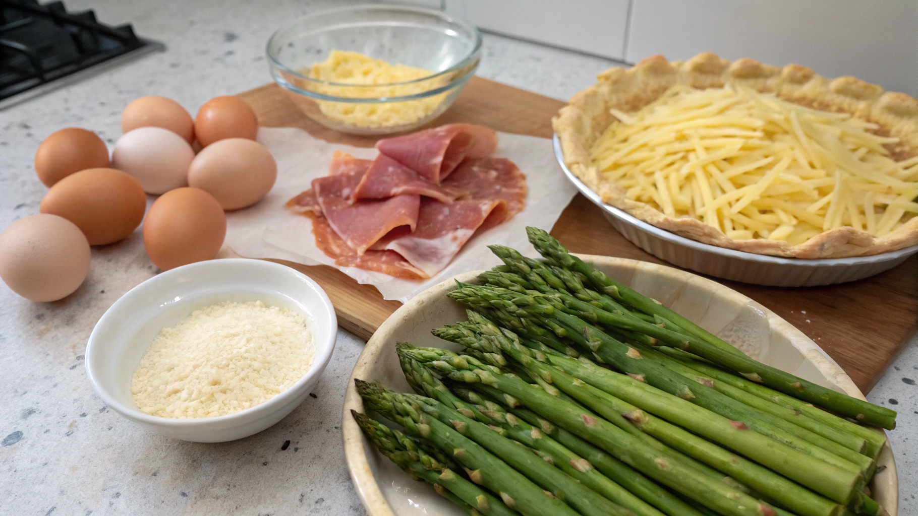 Ingredients pour Tarte aux asperges vertes et jambon de pays