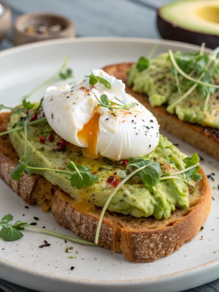 Toast avocat œuf poché brunch