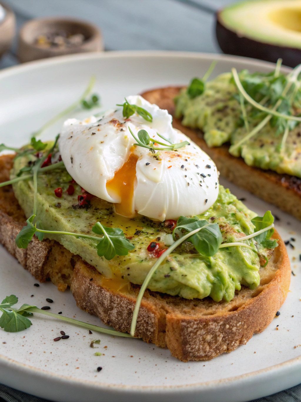 Toast avocat œuf poché brunch