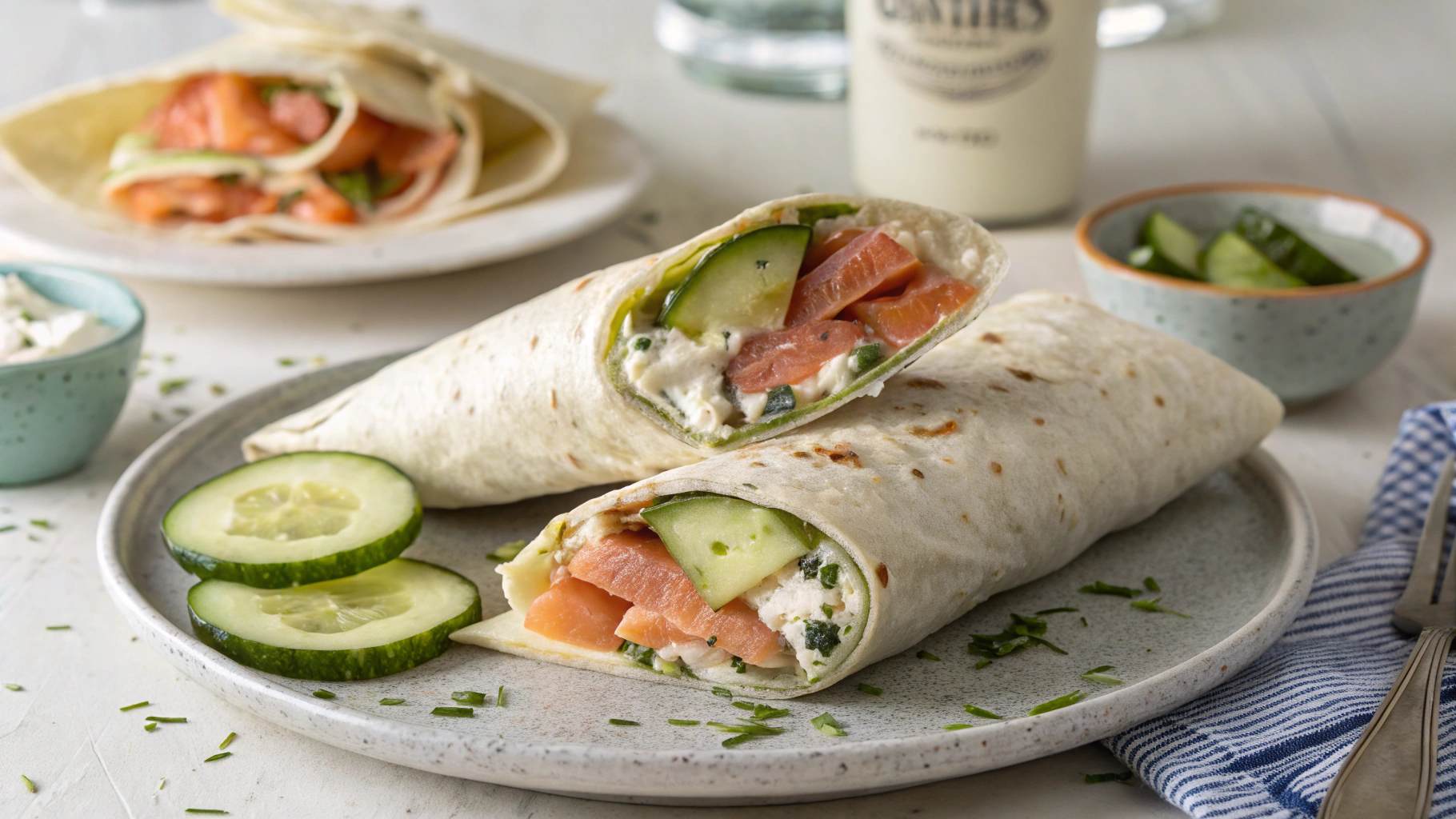 Ingrédients pour wrap saumon fumé concombre