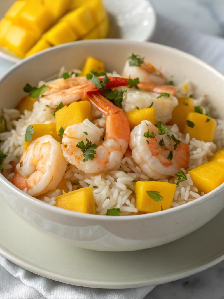 Bowl de riz, crevettes et mangue
