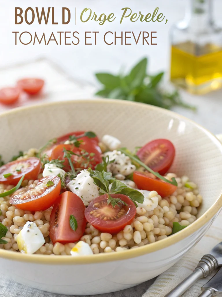 Bowl d’orge perlé, tomates et chèvre